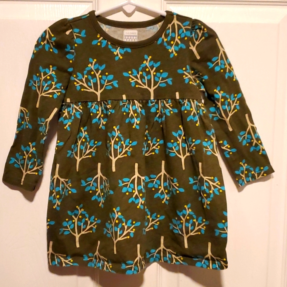 Old Navy Girls Army Green Floral Dress - Size 18-24 Months